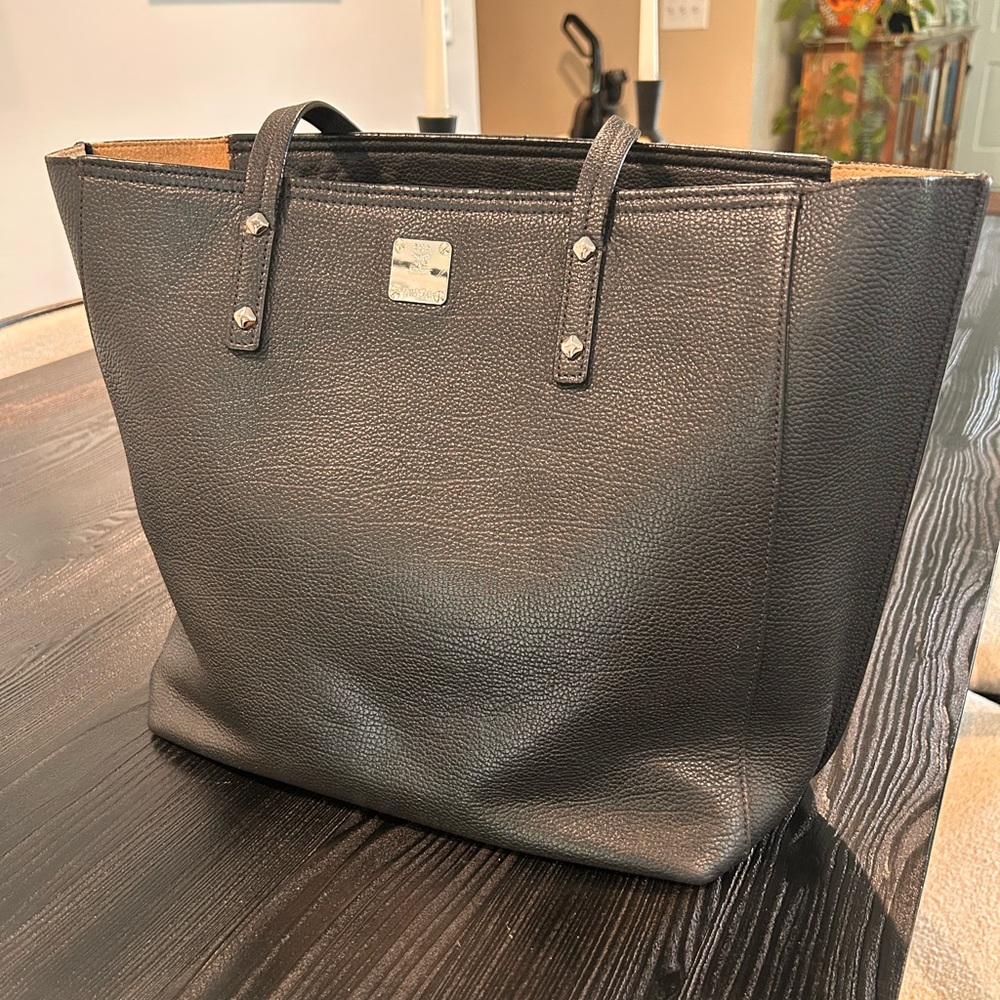 MCM Black Leather Tote Bag